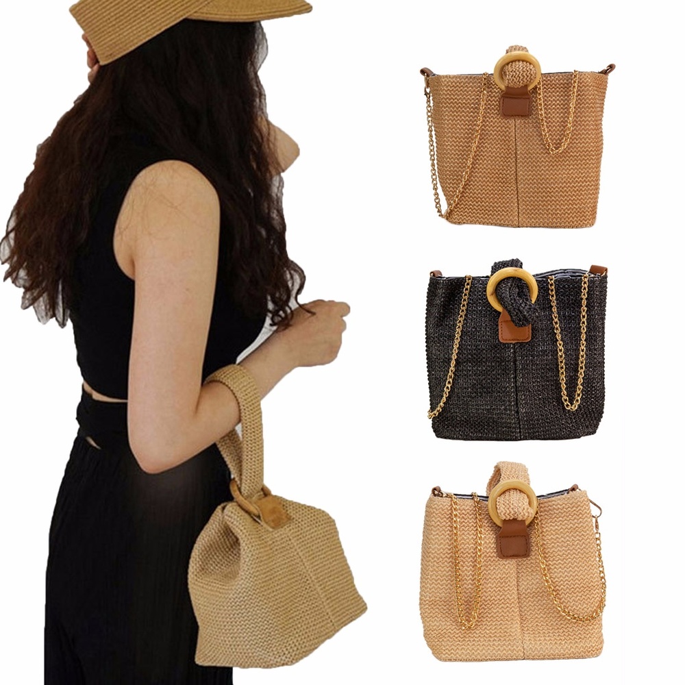 Women's Hand-Woven Straw Bag Shoulder Bag Handbag
